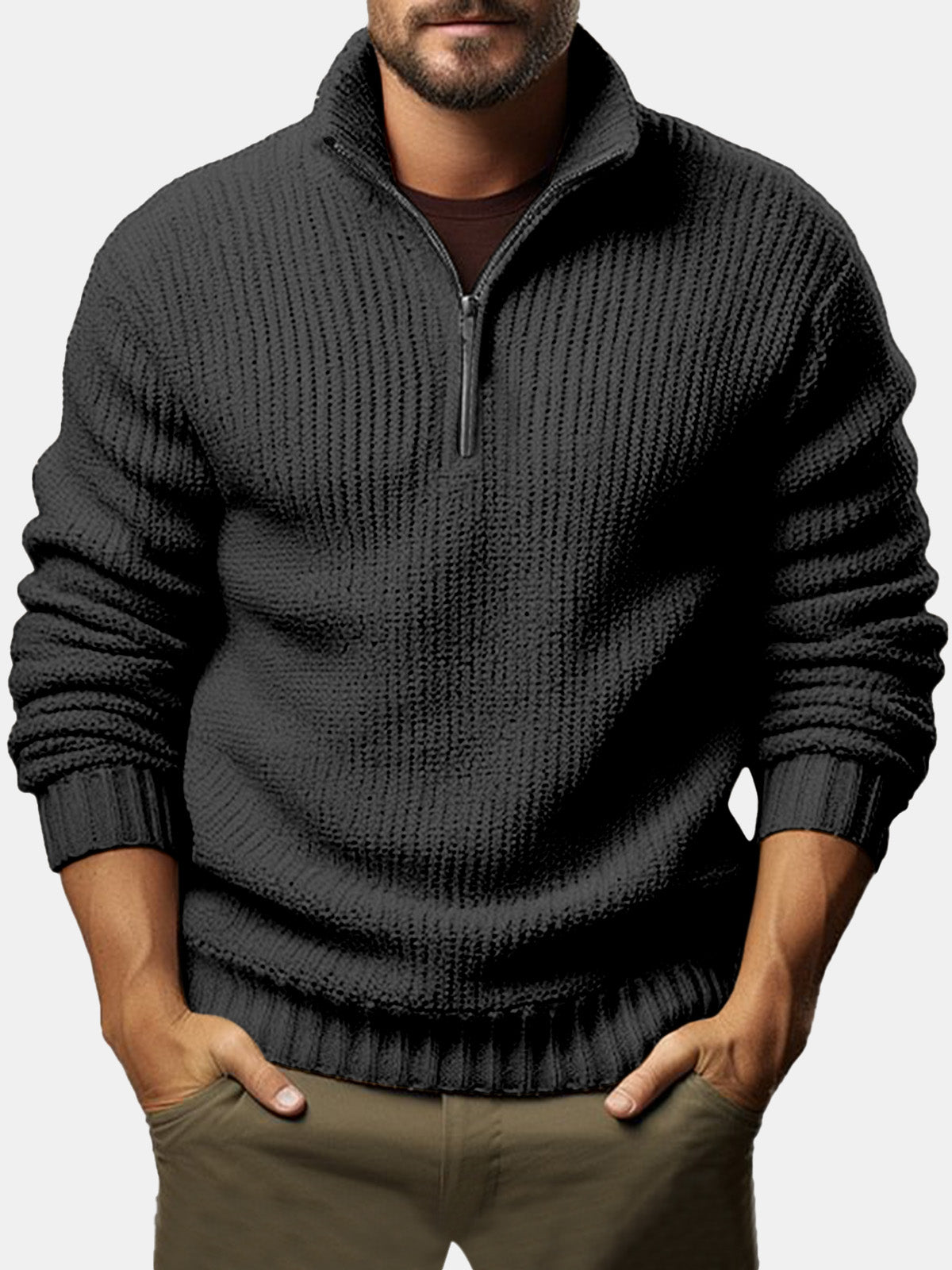 Men's Casual Loose Zipper Long-sleeved Sweater