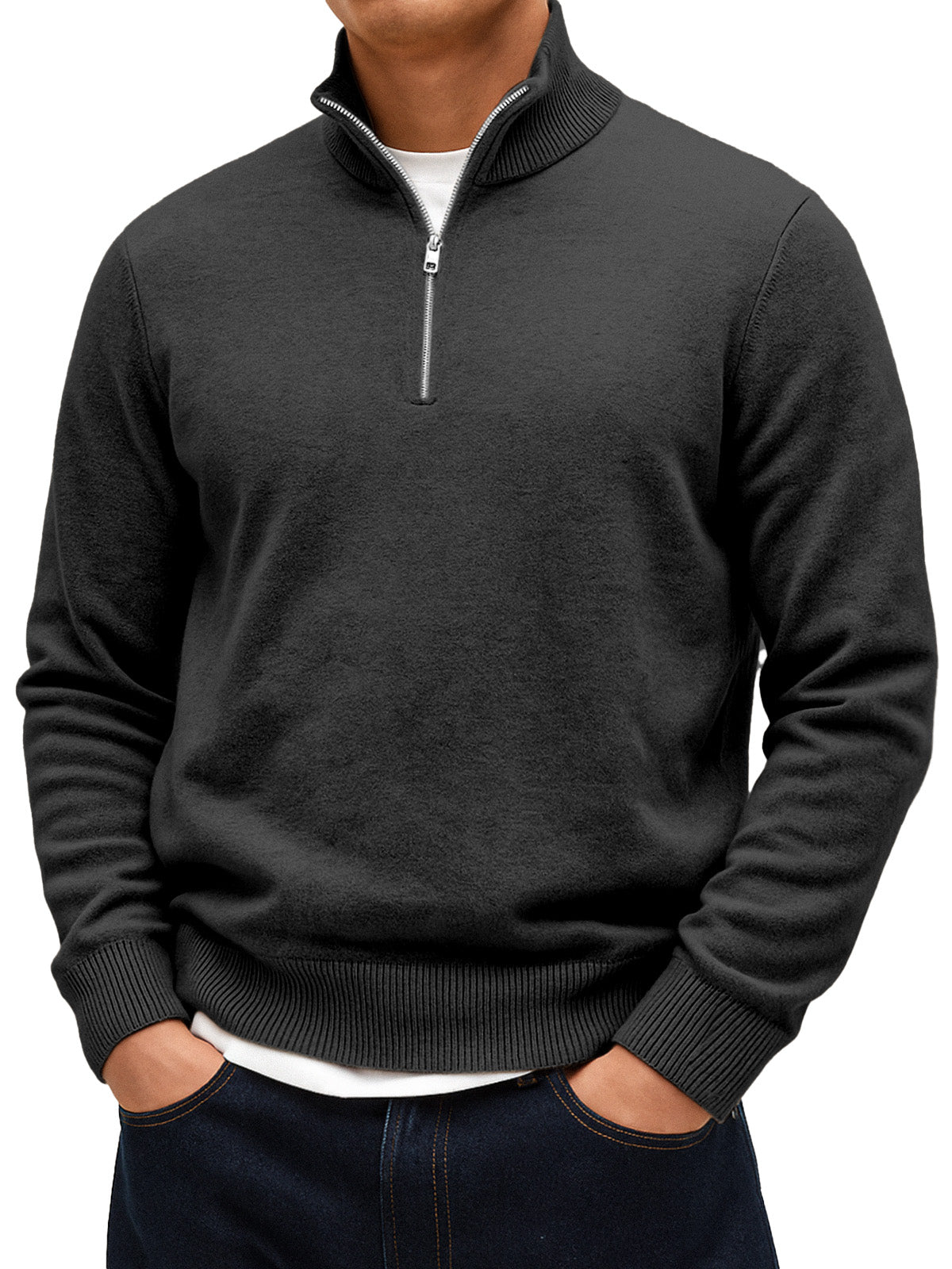 Men's Solid Color Comfortable Stand Collar Zipper Warm Sweater