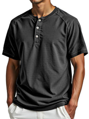 Men's Simple Everyday Solid Color Raglan Short-sleeved Henley Shirt