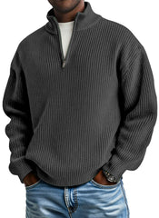 Men's casual plain knitted loose zip-up stand-up collar pullover sweater