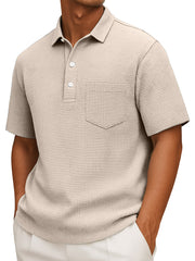 Men's Casual Solid Color Waffleck Short Sleeve Polo Shirt