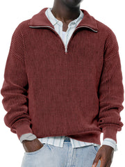 Men's Daily Casual Solid Color Knitted Stand Collar Zipper Pullover Sweater