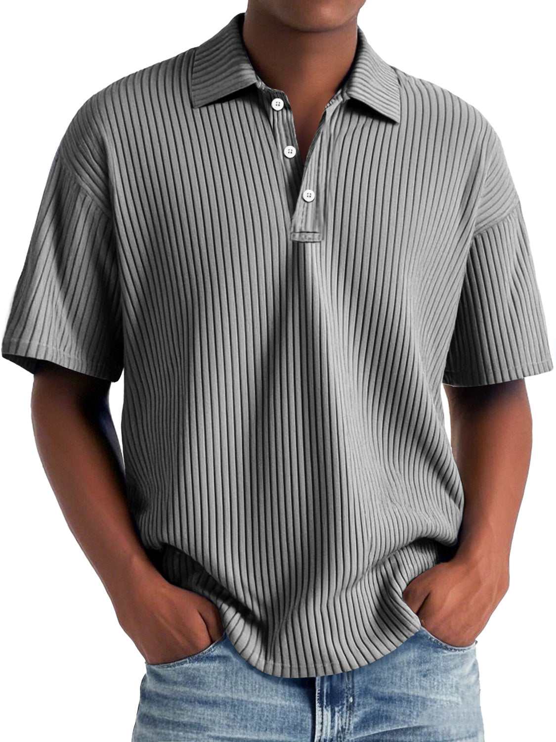 Men's Daily Lapel Ribbed Casual Solid Color Short-sleeved Polo Shirt