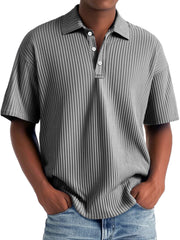 Men's Daily Lapel Ribbed Casual Solid Color Short-sleeved Polo Shirt