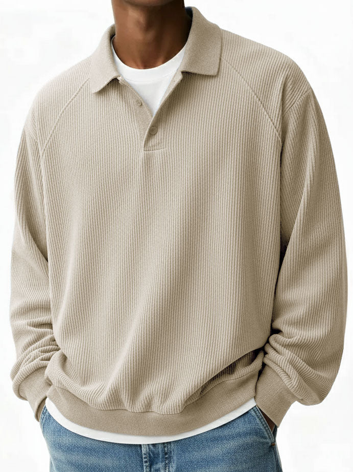 Men's Fashion Casual Pit Strip Fabric Lapel Ragglan Sleeves Polo Shirt 