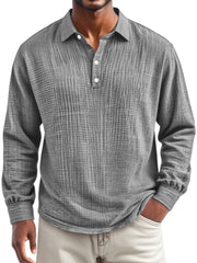 Men's Everyday Pleated Lapel Button-down Casual Long-sleeved Polo Shirt