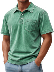 Men's Retro Casual Lapel Button Pocket Comfort Short Sleeve Polo Shirt