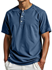 Men's Simple Everyday Solid Color Raglan Short-sleeved Henley Shirt
