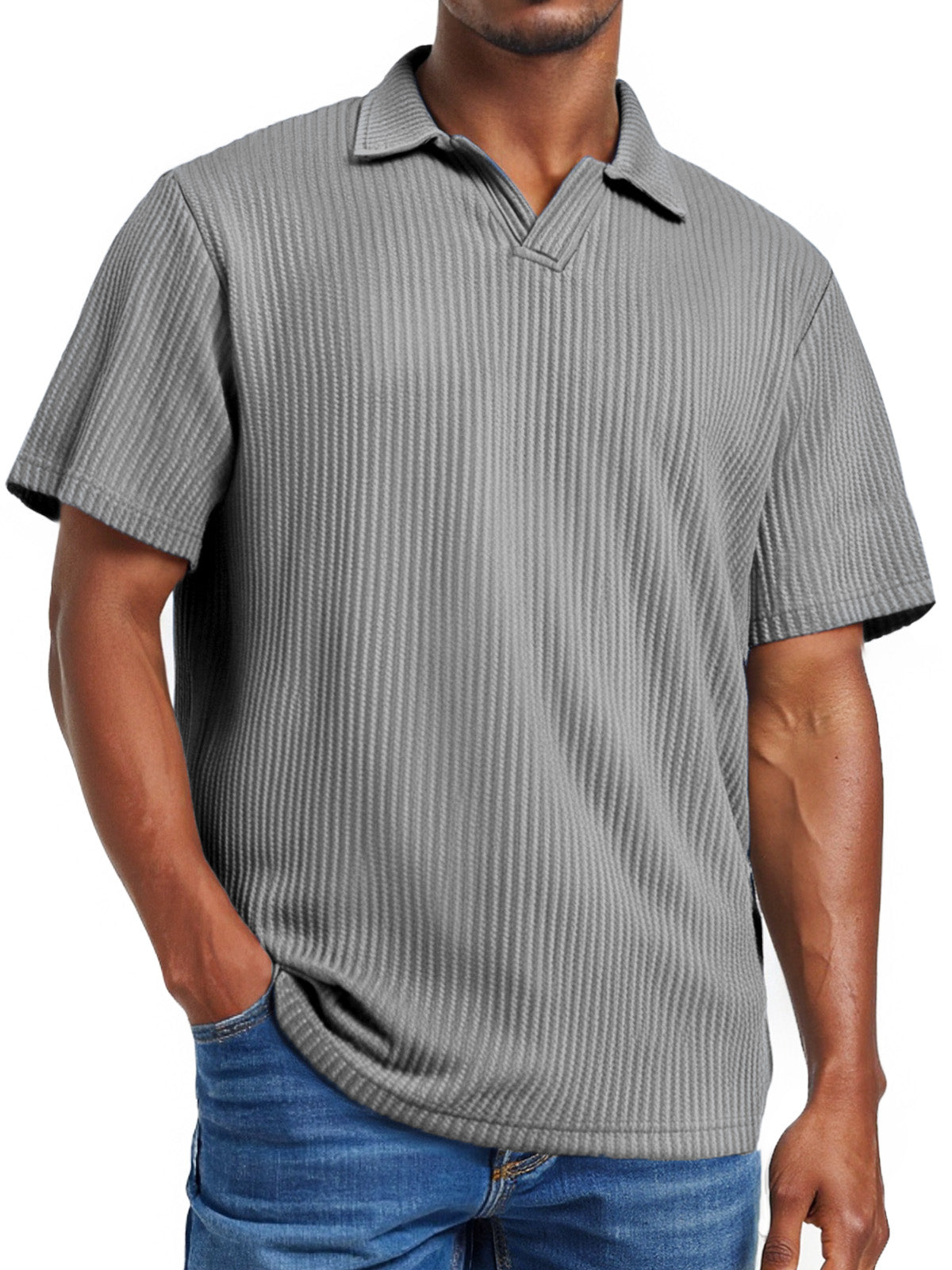 Men's daily pitted V-neck short-sleeved POLO shirt