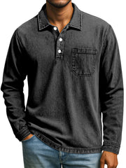 Men's Retro Casual Daily Solid Color Long Sleeve Lapel Polo Shirt