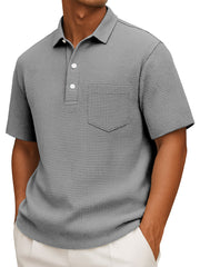 Men's Casual Solid Color Waffleck Short Sleeve Polo Shirt