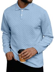 Men's Daily Casual Solid Color Textured Button Long-sleeved Polo Shirt