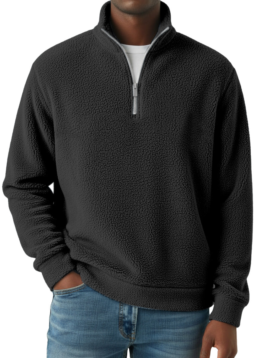 Winter Simple Casual Polar Fleece Half-zip Stand Collar Long-sleeved Sweatshirt