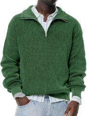 Men's Daily Casual Solid Color Knitted Stand Collar Zipper Pullover Sweater
