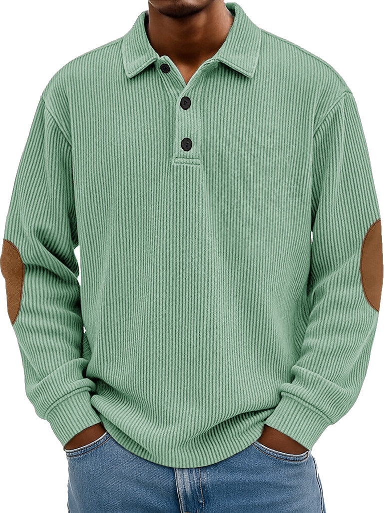 Men's Wear Fashionable Retro Stitching Pit Strip Long-sleeved Lapel Polo Shirt 