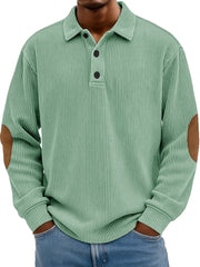 Men's Wear Fashionable Retro Stitching Pit Strip Long-sleeved Lapel Polo Shirt 