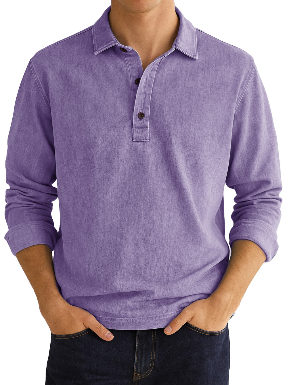  Men's Stylish Vintage Distressed Lapel Long-sleeved Polo Shirt