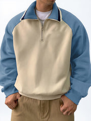 Men's Stylish Retro Patchwork Zippered Loose-fitting Long-sleeved Sweatshirt 