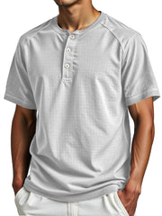 Men's Simple Everyday Solid Color Raglan Short-sleeved Henley Shirt