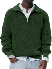 Men's Daily Casual Solid Color Knitted Stand Collar Zipper Pullover Sweater