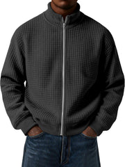 Men's Casual Small Square Jacquard Stand Collar Zipper Long Sleeve Jacket