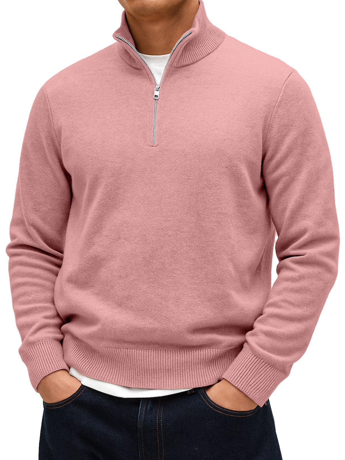 Men's Solid Color Comfortable Stand Collar Zipper Warm Sweater