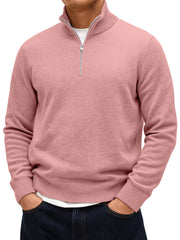 Men's Solid Color Comfortable Stand Collar Zipper Warm Sweater