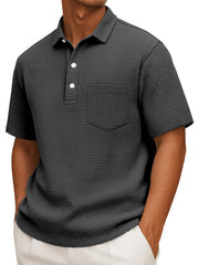 Men's Casual Solid Color Waffleck Short Sleeve Polo Shirt