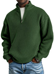 Men's casual plain knitted loose zip-up stand-up collar pullover sweater