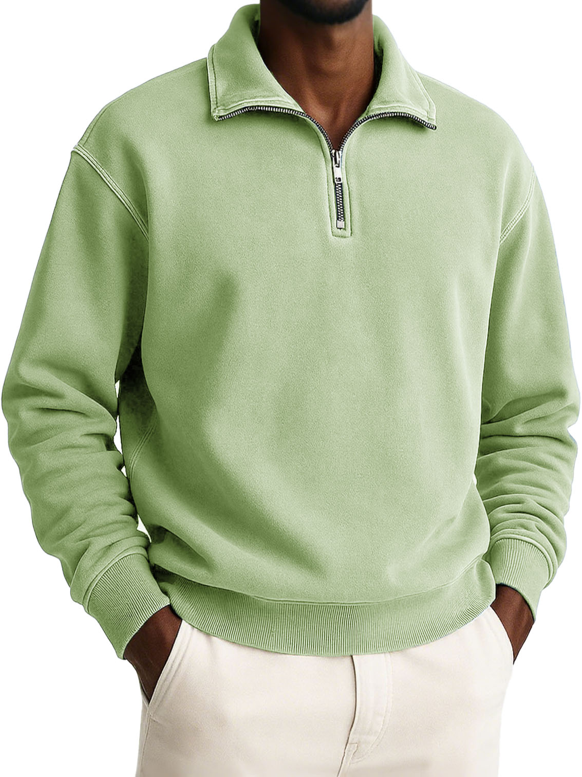 Men's Stylish Casual Retro Half-zip Stand-up Collar Loose-fitting Multicolor Long-sleeved Stand-up Collar Sweatshirt