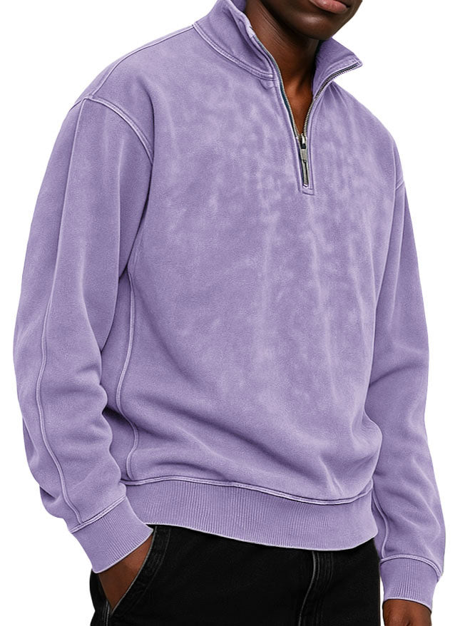 Men's Clothing Fashionable Casual Daily Stand-neck Suede Fabric Long-sleeved Zipper Hoodie