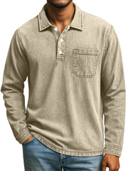 Men's Retro Casual Daily Solid Color Long Sleeve Lapel Polo Shirt