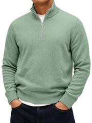 Men's Solid Color Comfortable Stand Collar Zipper Warm Sweater