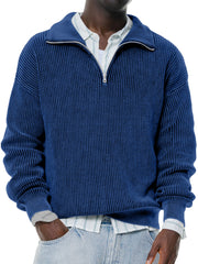Men's Daily Casual Solid Color Knitted Stand Collar Zipper Pullover Sweater