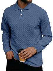 Men's Daily Casual Solid Color Textured Button Long-sleeved Polo Shirt