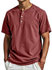 Men's Simple Everyday Solid Color Raglan Short-sleeved Henley Shirt