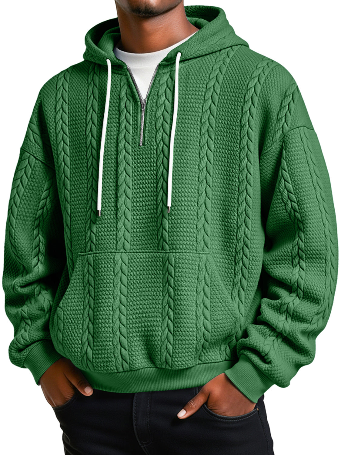 Men's Jacquard Texture Casual Zipper Hooded Loose Sweatshirt