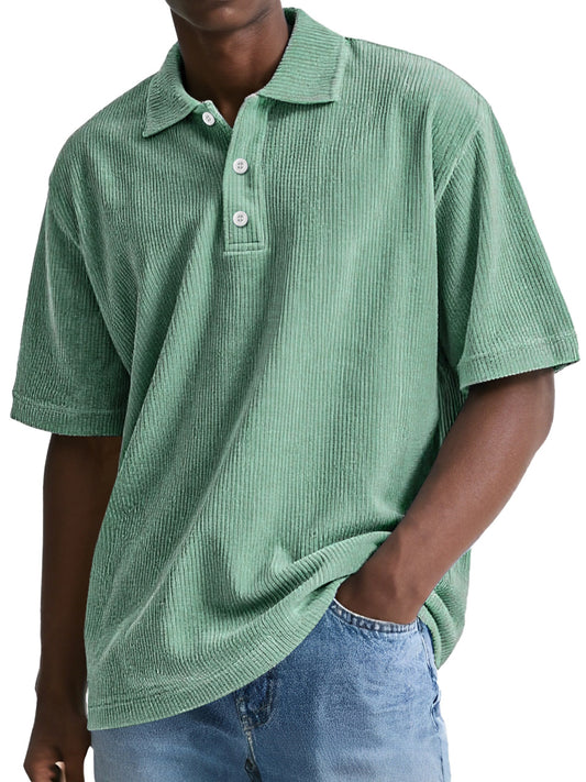 Men's Retro Everyday Corduroy Lapel Button Solid Color Short Sleeve POLO Shirt