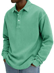 Men's Stylish Retro Corduroy Lapel Long-sleeved Polo Shirt
