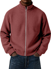 Men's Casual Small Square Jacquard Stand Collar Zipper Long Sleeve Jacket
