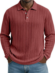 Casual Everyday Design Twist Textured Lapel Long-sleeved Polo Shirt