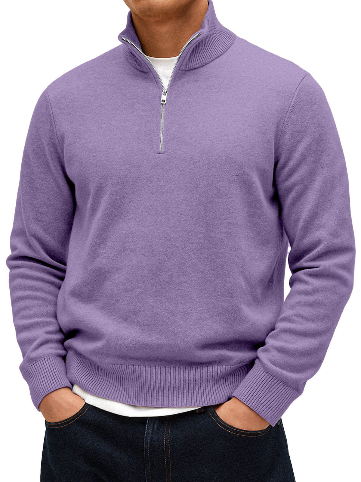 Men's Solid Color Comfortable Stand Collar Zipper Warm Sweater