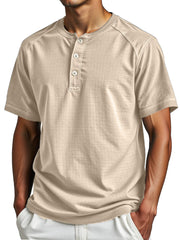 Men's Simple Everyday Solid Color Raglan Short-sleeved Henley Shirt