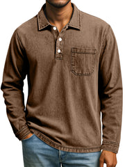 Men's Retro Casual Daily Solid Color Long Sleeve Lapel Polo Shirt