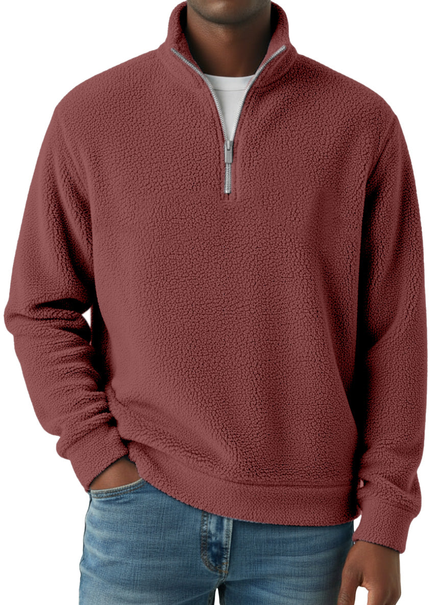 Winter Simple Casual Polar Fleece Half-zip Stand Collar Long-sleeved Sweatshirt