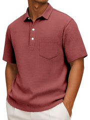 Men's Casual Solid Color Waffleck Short Sleeve Polo Shirt