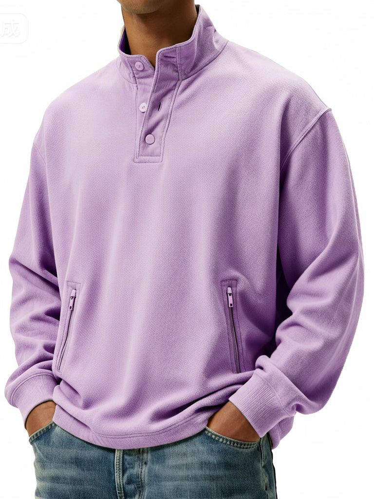 Men's Casual Sportswear Stand-up Collar Sweatshirt With Multiple Zipper Pockets