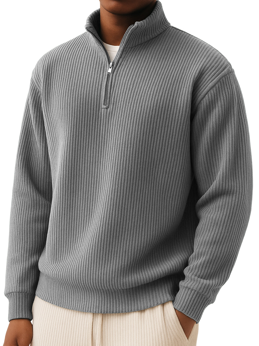 Men's Simple Casual Quarter Zip Long-sleeved T-shirt