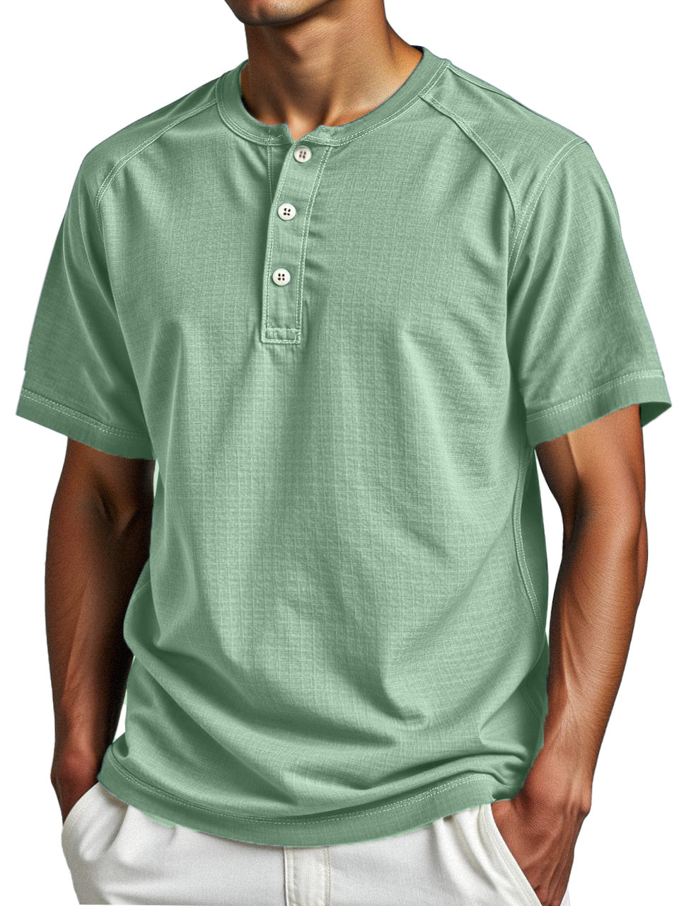 Men's Simple Everyday Solid Color Raglan Short-sleeved Henley Shirt