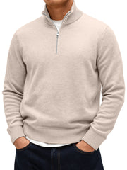 Men's Solid Color Comfortable Stand Collar Zipper Warm Sweater